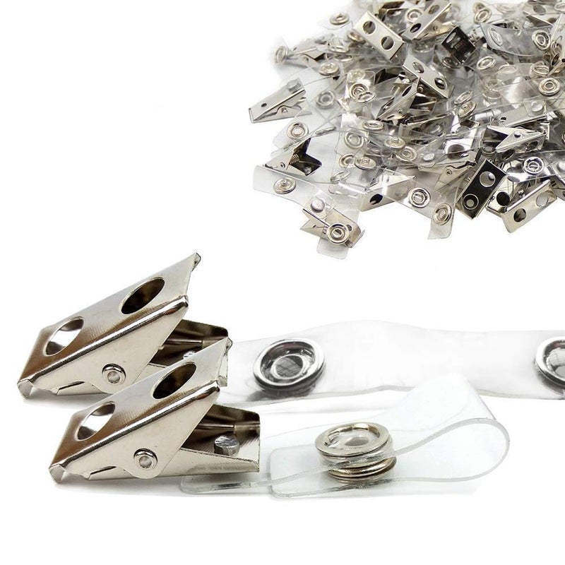 DE 50Pcs Metal Badge Clips with Clear PCV Straps,ID Strap Clip Adapter ID Badge Clips - Image 1